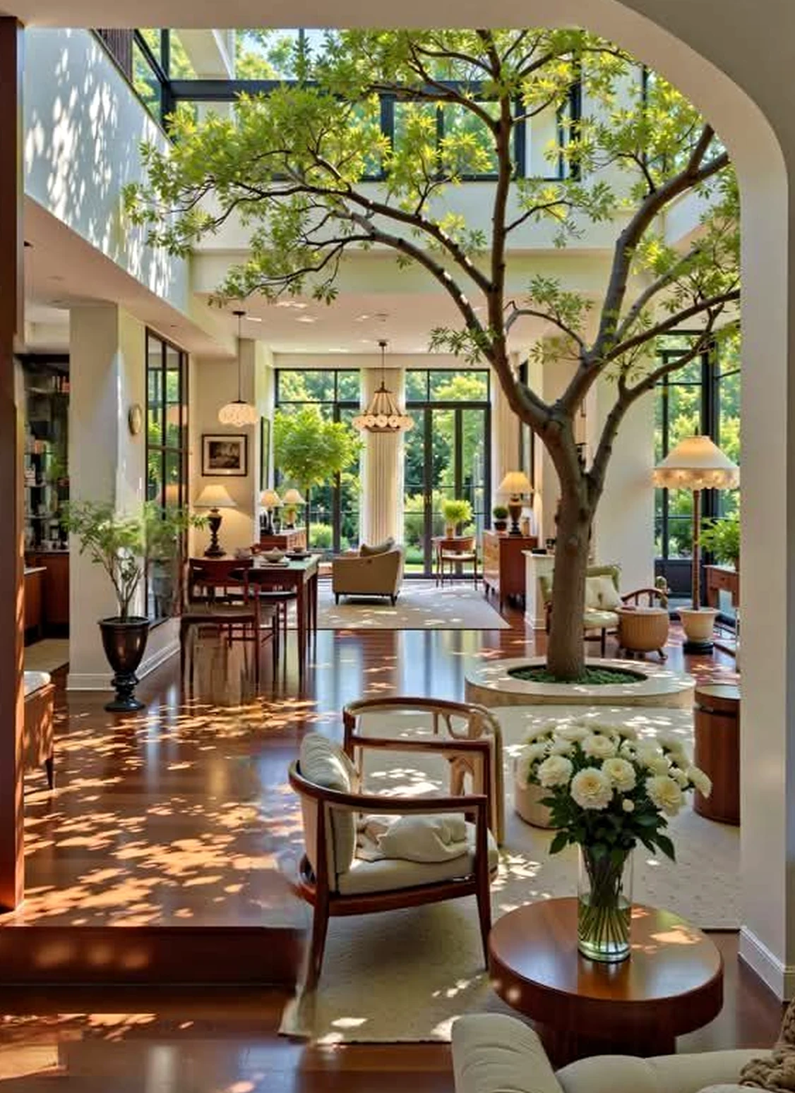 Leafy wooden deck anchors the outdoor space with rhythm, giving the view a mood that feels open and lived-in.
