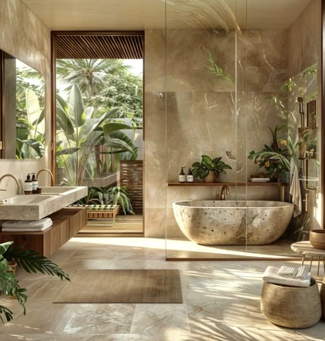 Earthy linen bedding adds freshness across the design, giving the decor a finish that feels warm without clutter.
