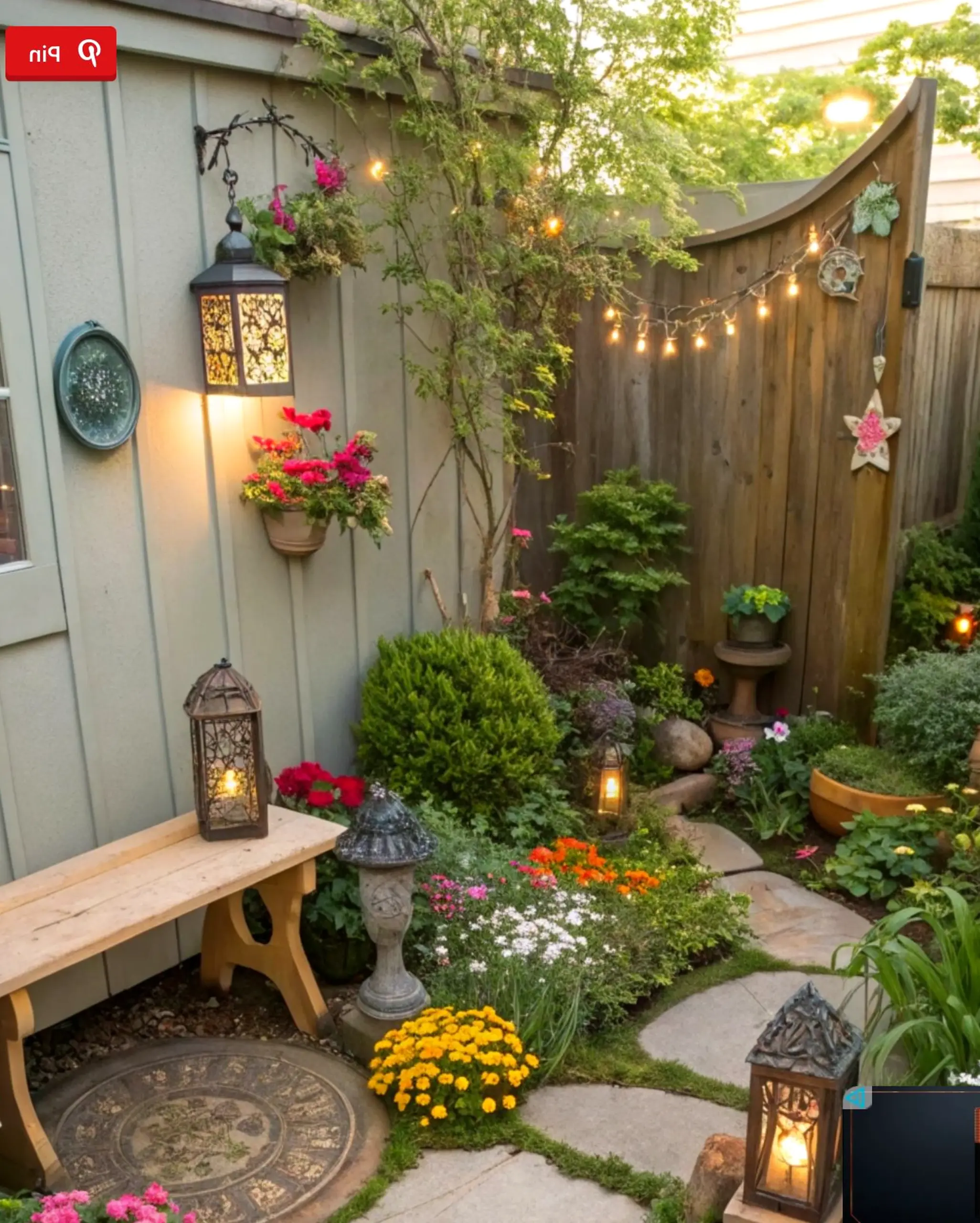 Graceful tile detail frames the garden edge with comfort, making the scene feel fresh and intentional.
