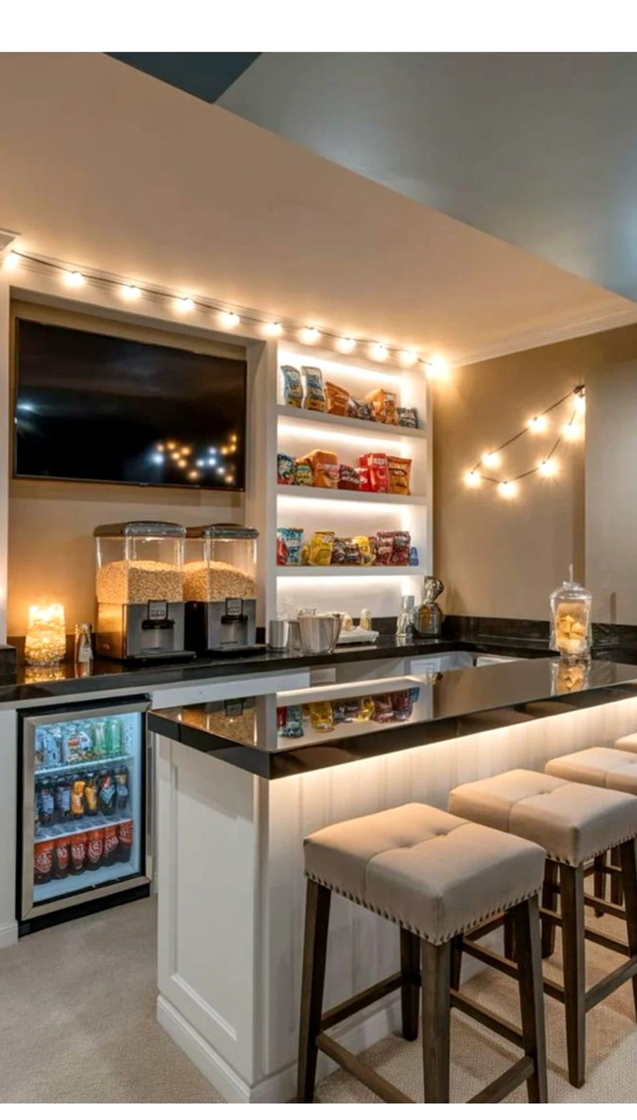 Luminous patio corner draws attention to warmth while the outdoor space stays fresh and intentional.