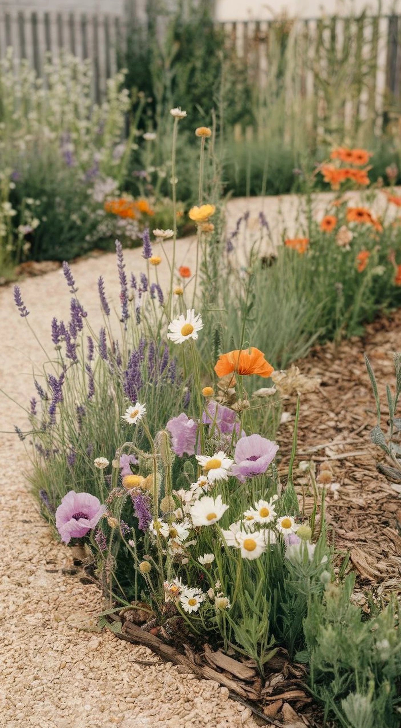 Soft garden seating frames the view with comfort, making the scene feel easy to enjoy.