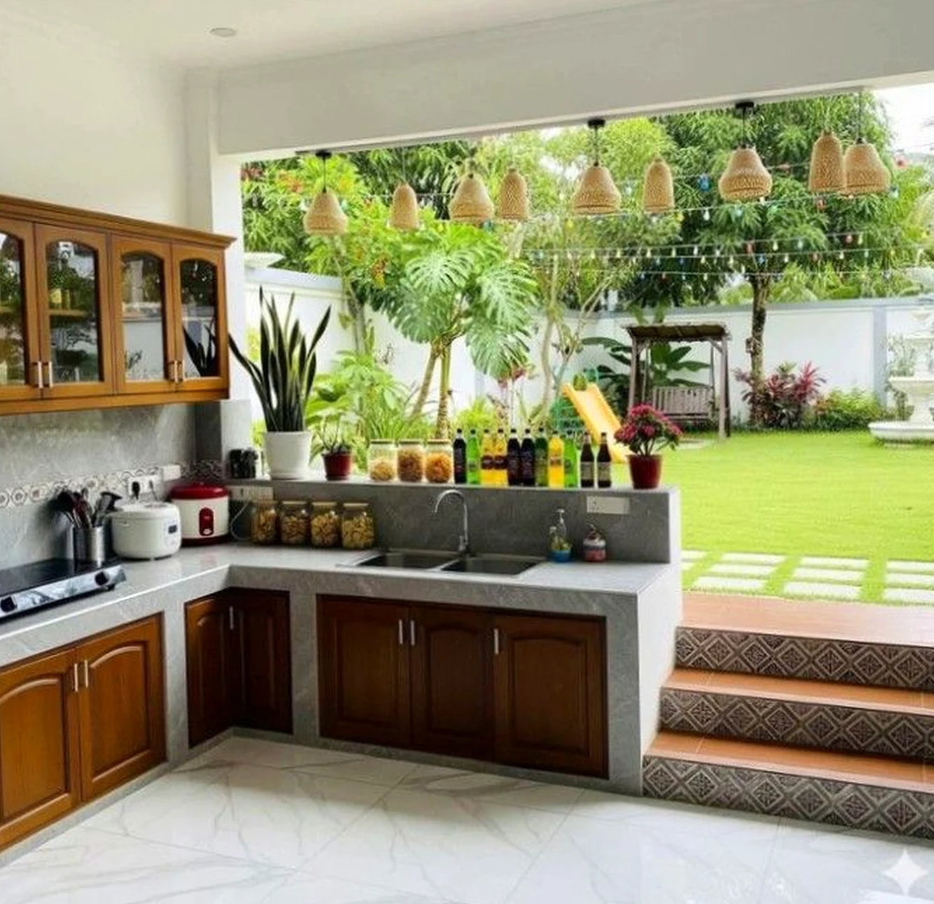Luminous green entry draws attention to balance while the entry stays pleasantly composed.