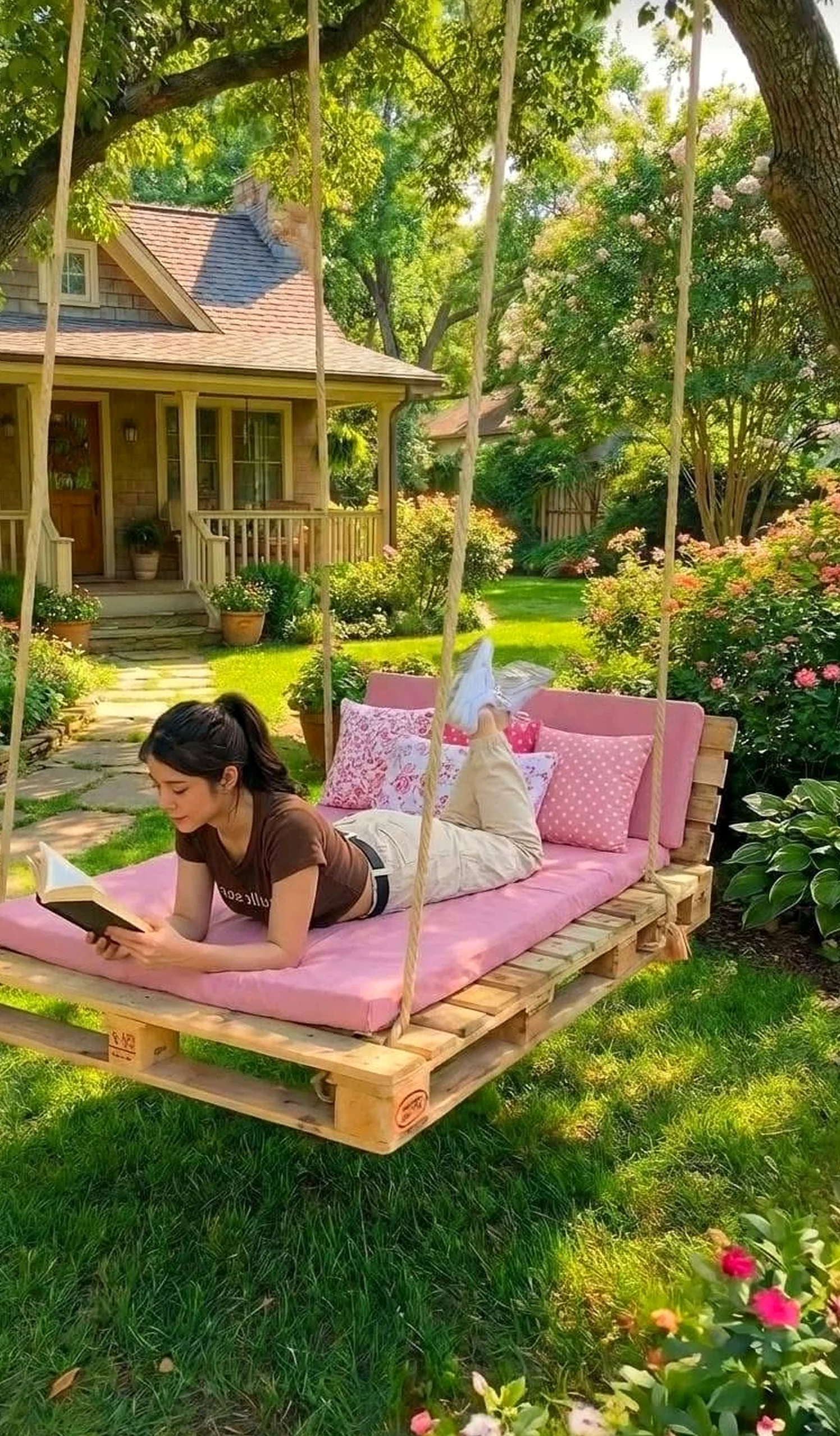 Elegant wooden deck adds a clear layer of light, helping the room feel bright but not busy.