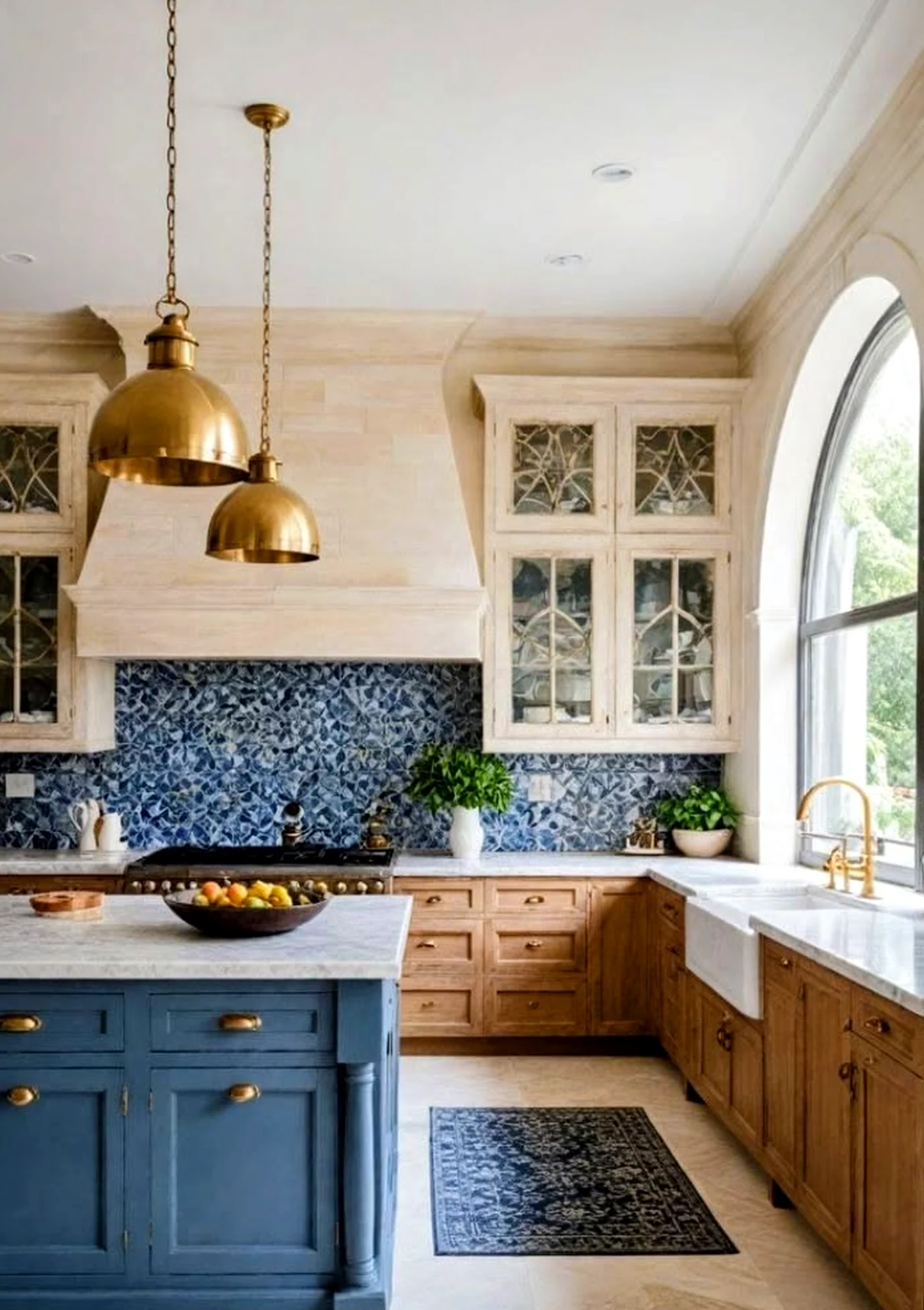 Luminous painted door draws attention to movement while the composition stays warm without clutter.