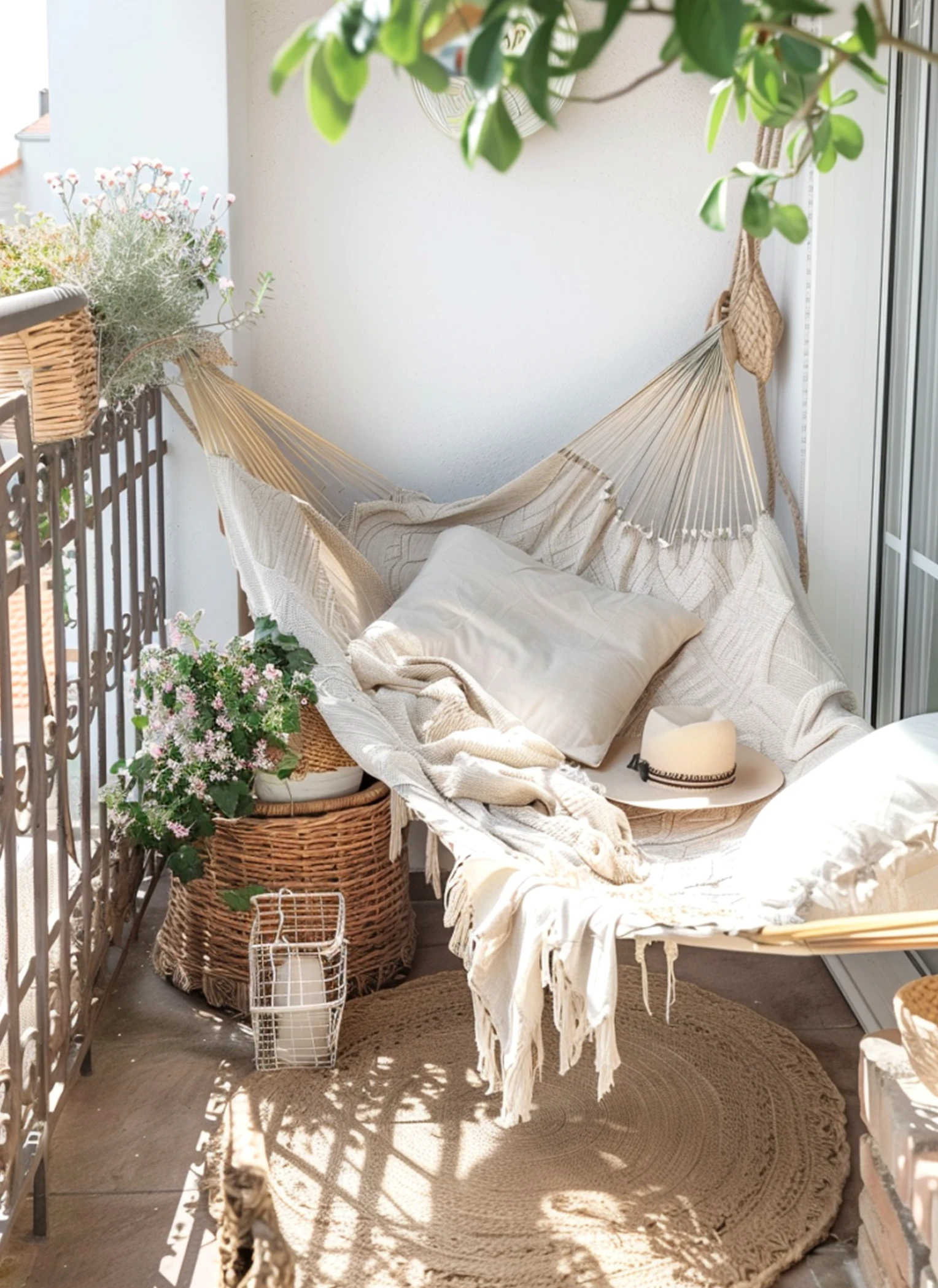 Layered floor pattern introduces movement into the garden edge, keeping the atmosphere soft at the edges.