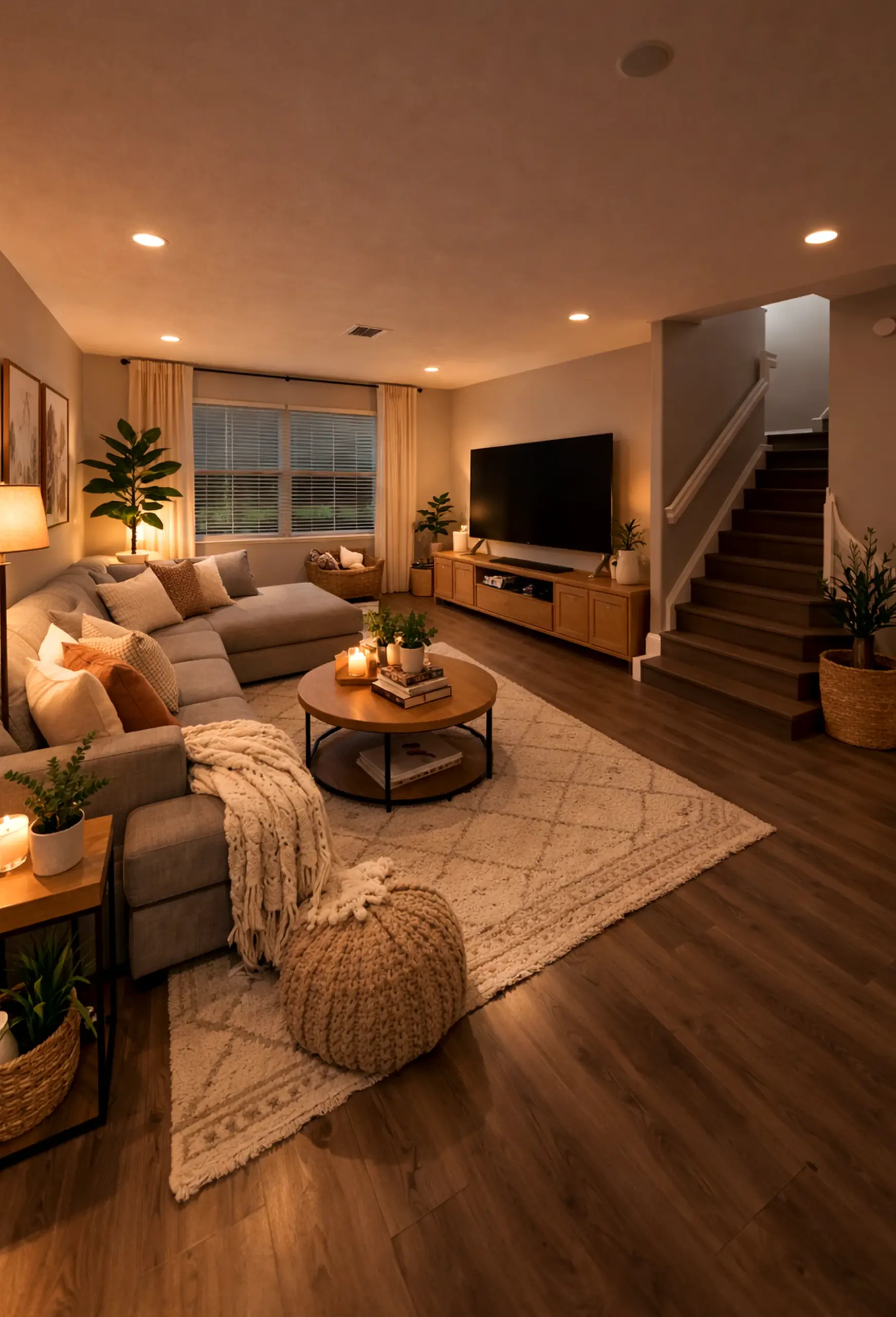 Cozy dining setup supports the entry through rhythm, leaving the space feeling visually grounded.