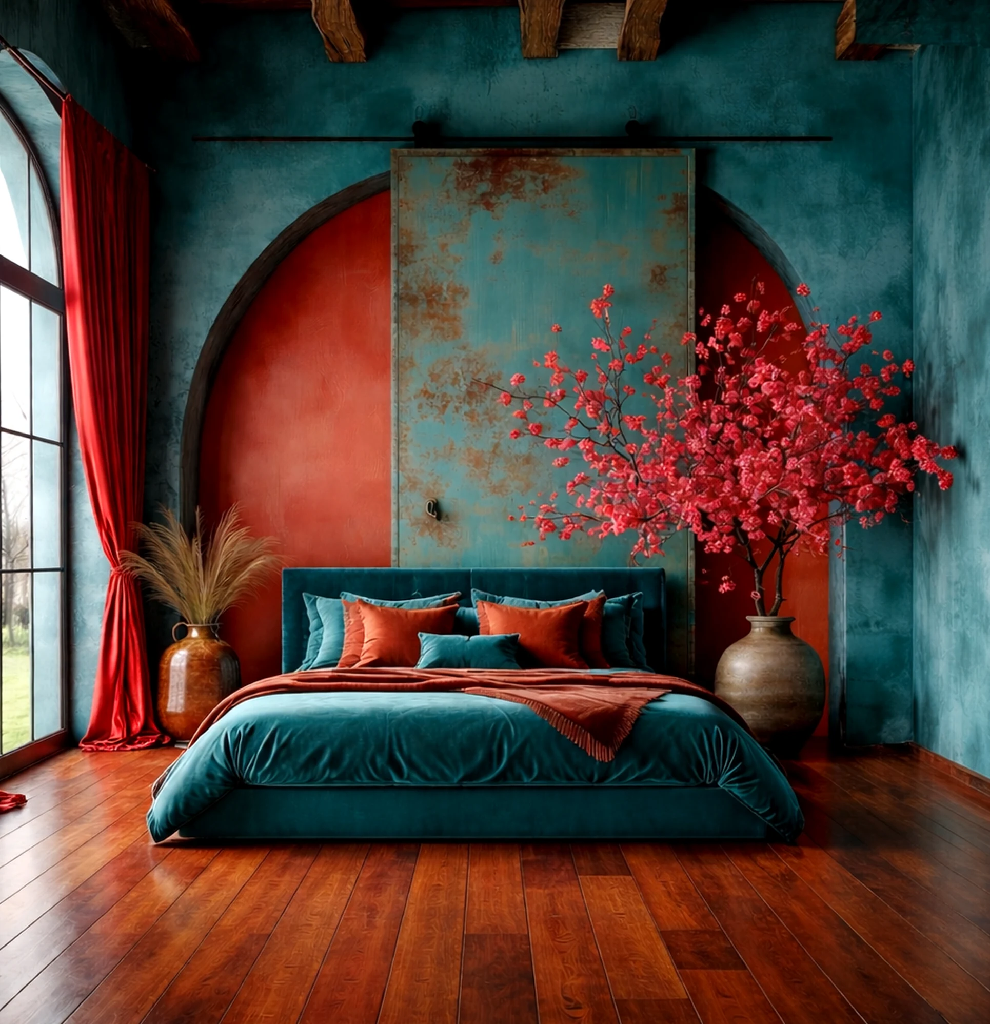 Subtle poolside setting anchors the wall with charm, giving the view a mood that feels comfortable in daily use.