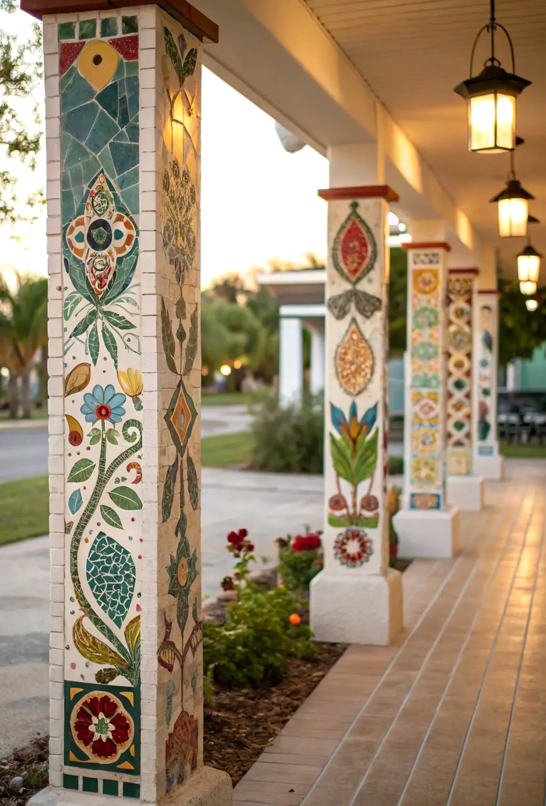 Colorful outdoor lounge anchors the garden edge with charm, giving the view a mood that feels fresh and intentional.