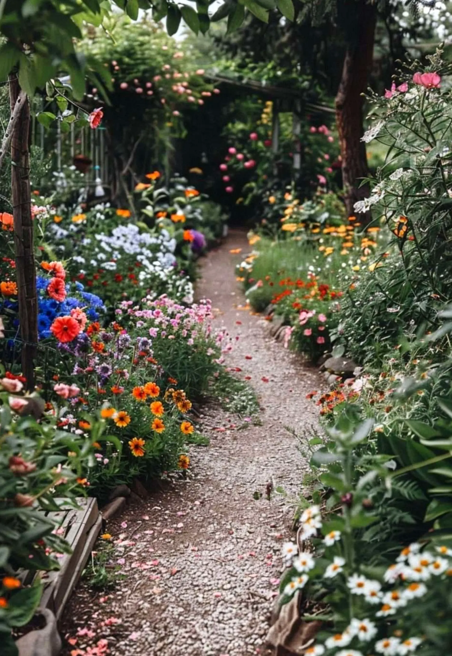 Relaxed garden border introduces freshness into the outdoor space, keeping the atmosphere bright but not busy.
