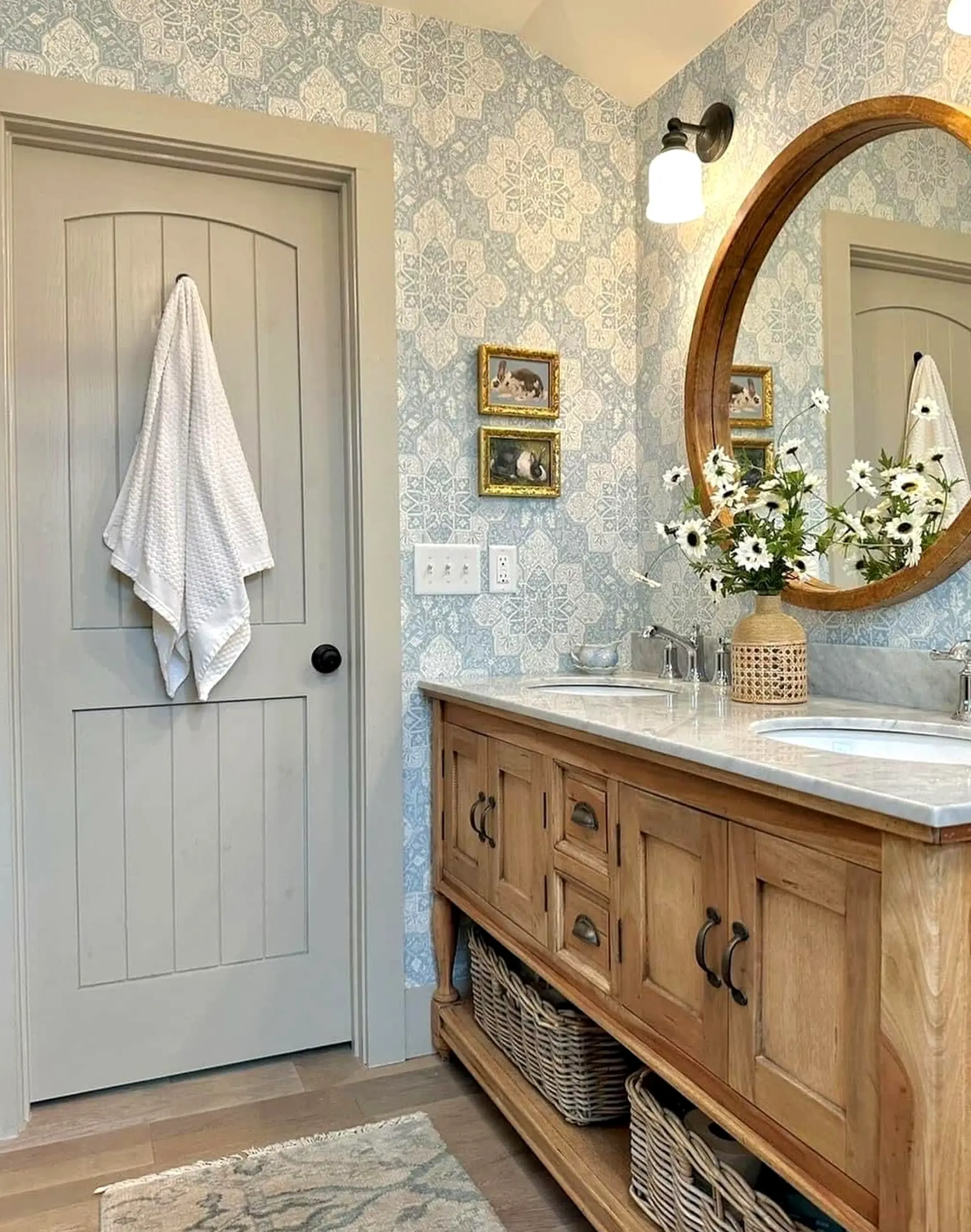Soft neutral bedroom frames the garden edge with clarity, making the scene feel bright but not busy.