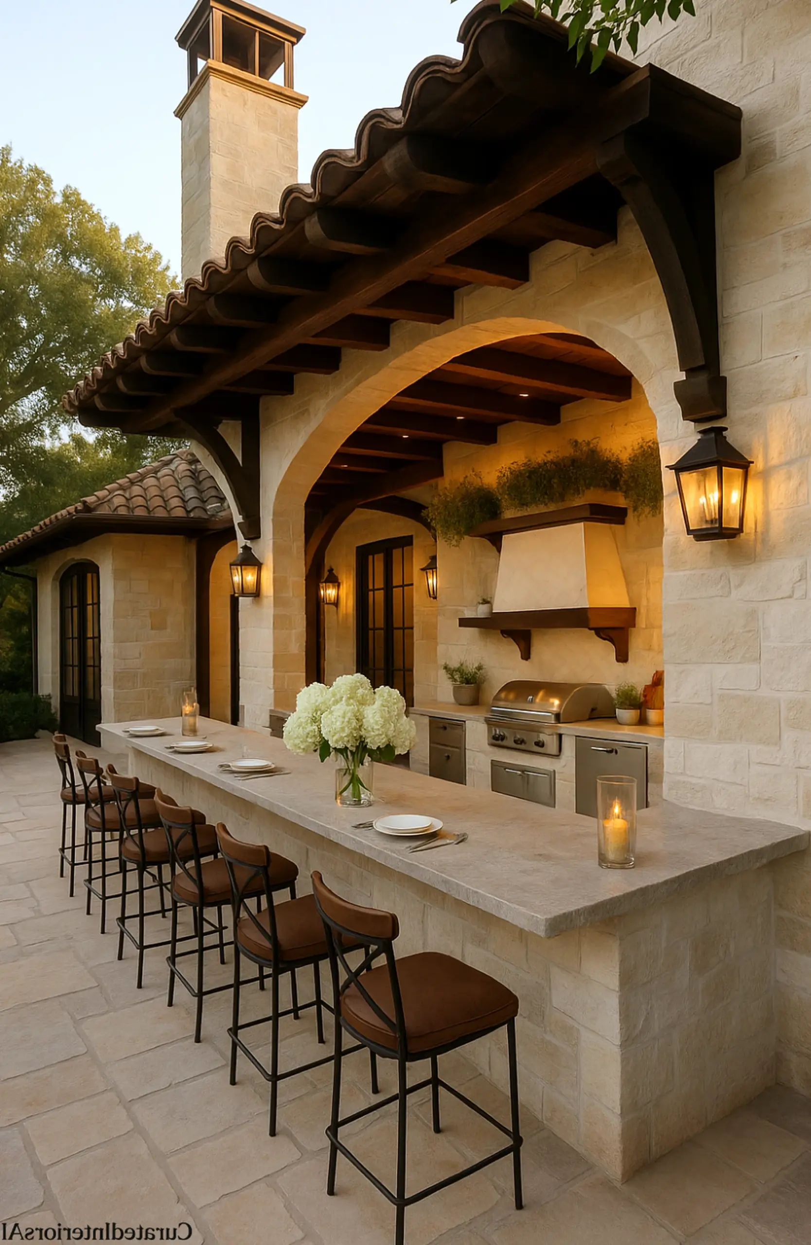 Fresh patio corner adds a clear layer of softness, helping the wall feel visually grounded.