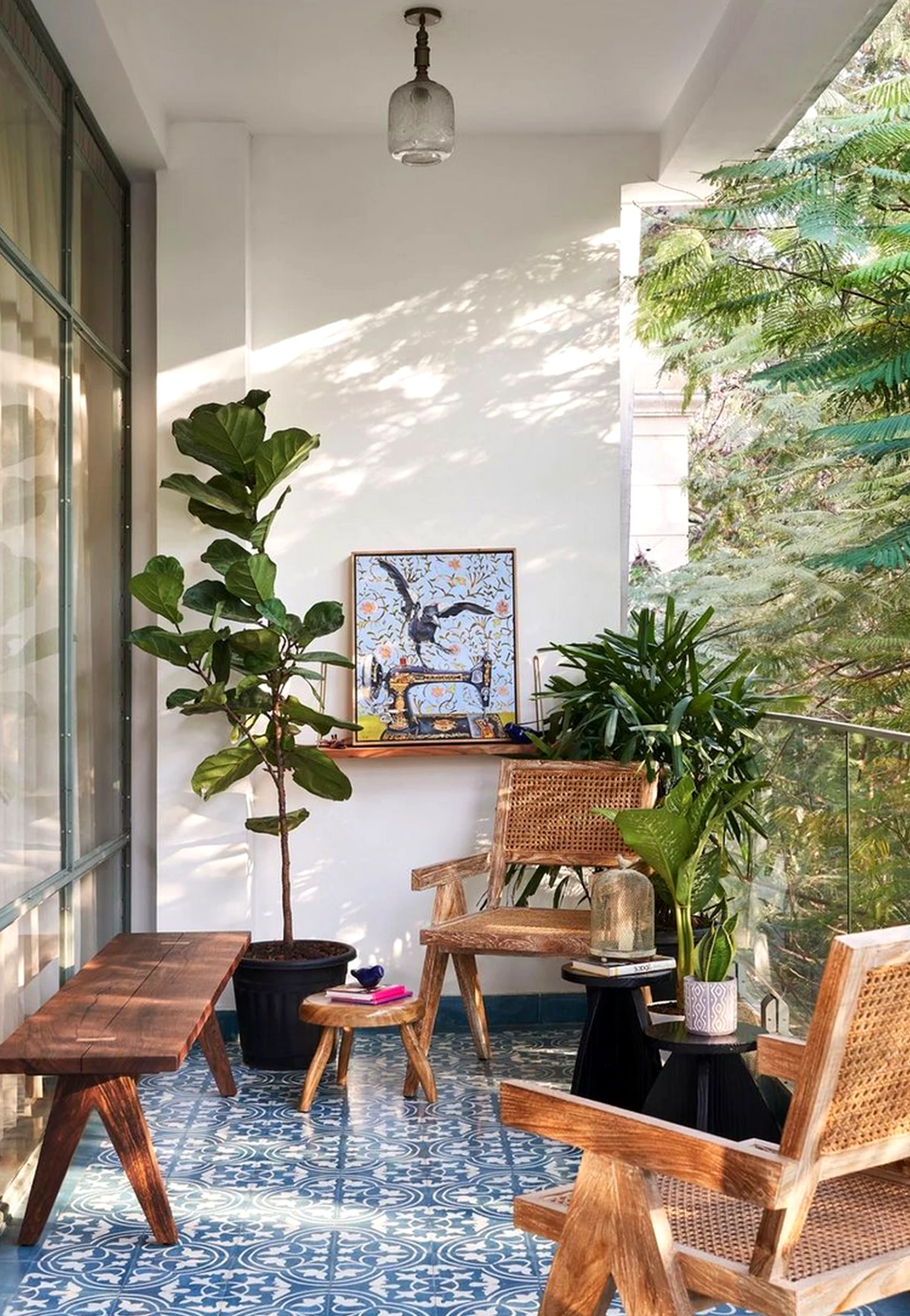 Colorful sunlit room brings texture to the room, creating a mood that feels ready for quiet use.