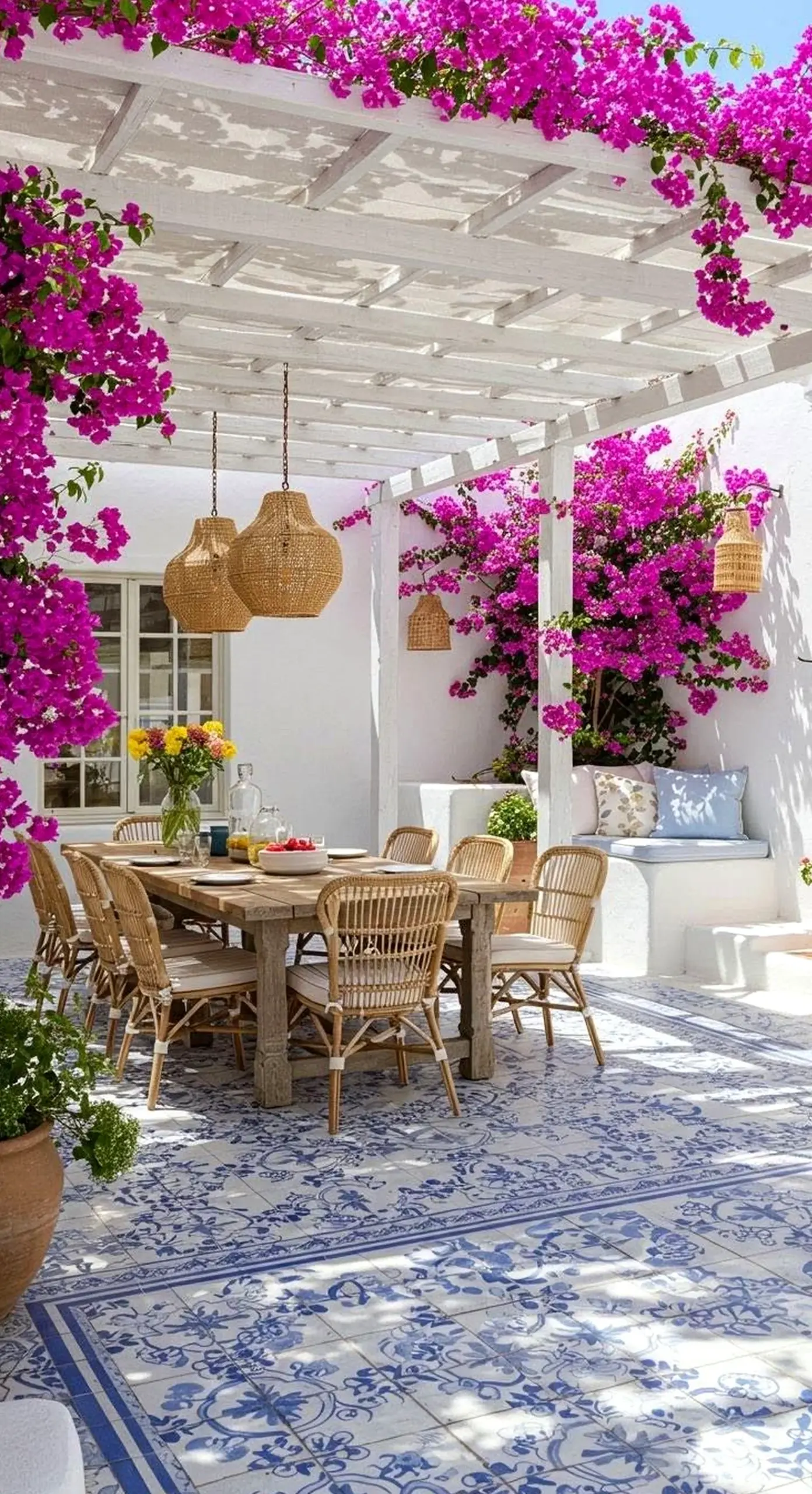 Colorful woven chair anchors the backdrop with order, giving the view a mood that feels easy to enjoy.