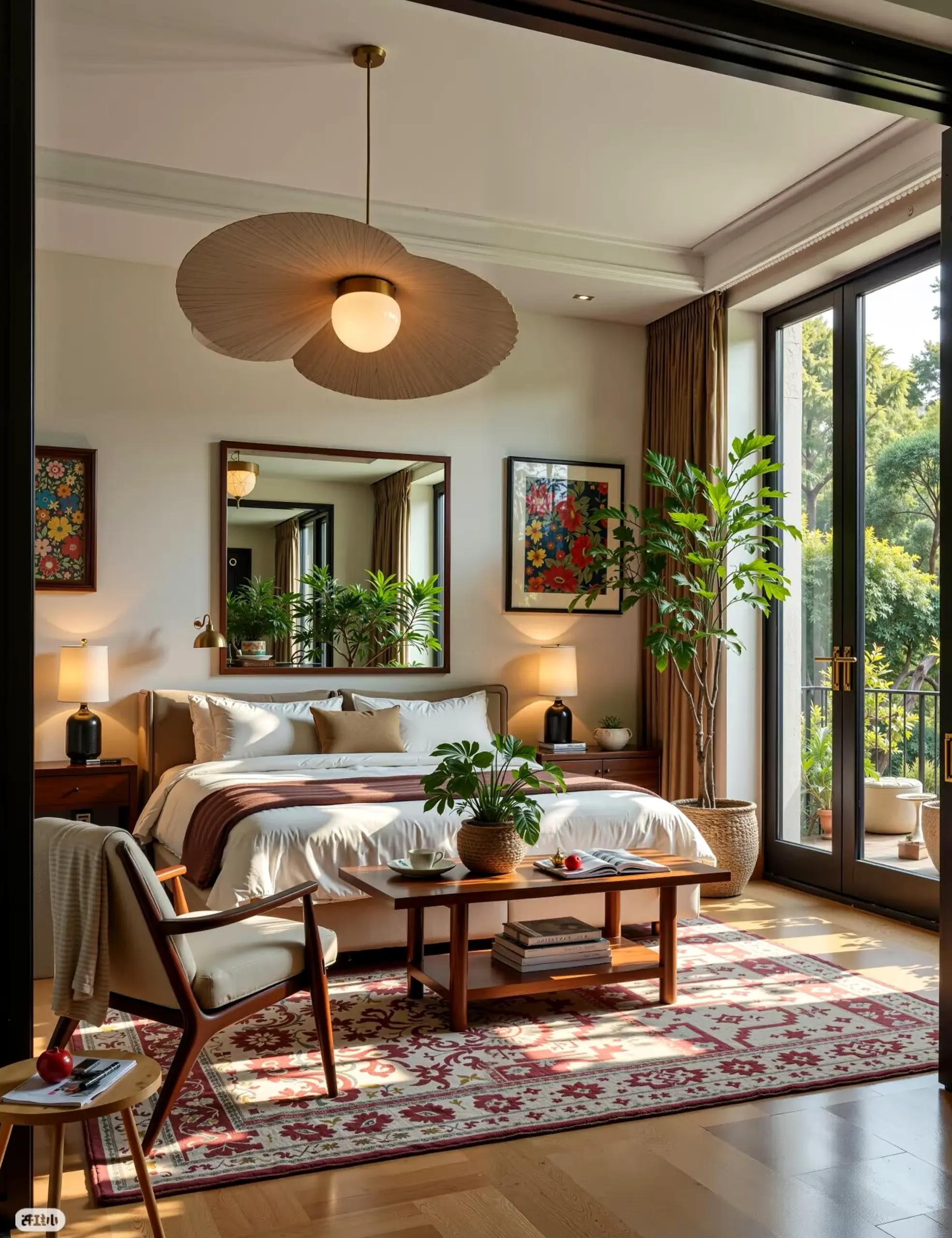 Luminous entry console supports the arrangement through contrast, leaving the space feeling easy to enjoy.