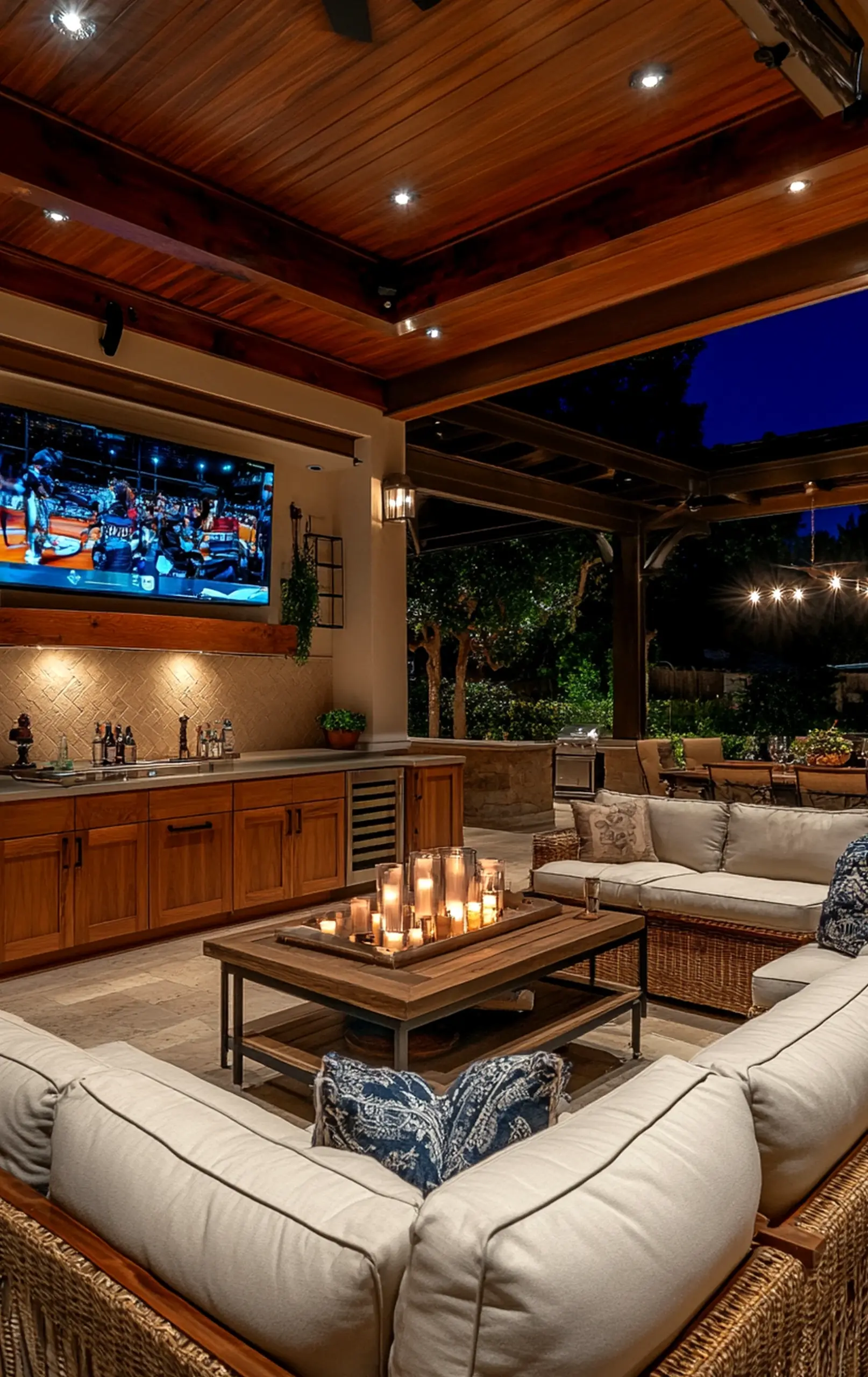Cozy wooden deck supports the room through ease, leaving the space feeling bright but not busy.
