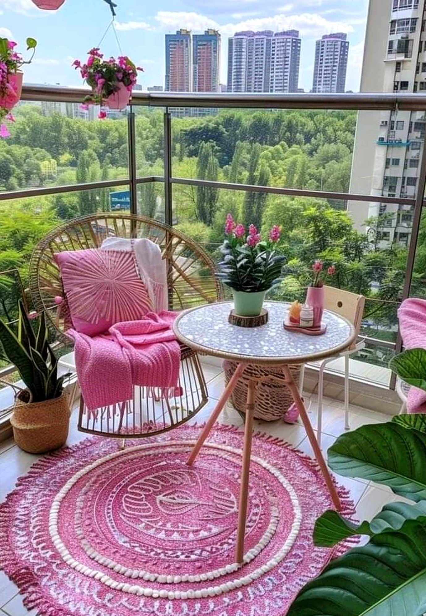 Elegant wooden deck supports the composition through ease, leaving the space feeling open and lived-in.