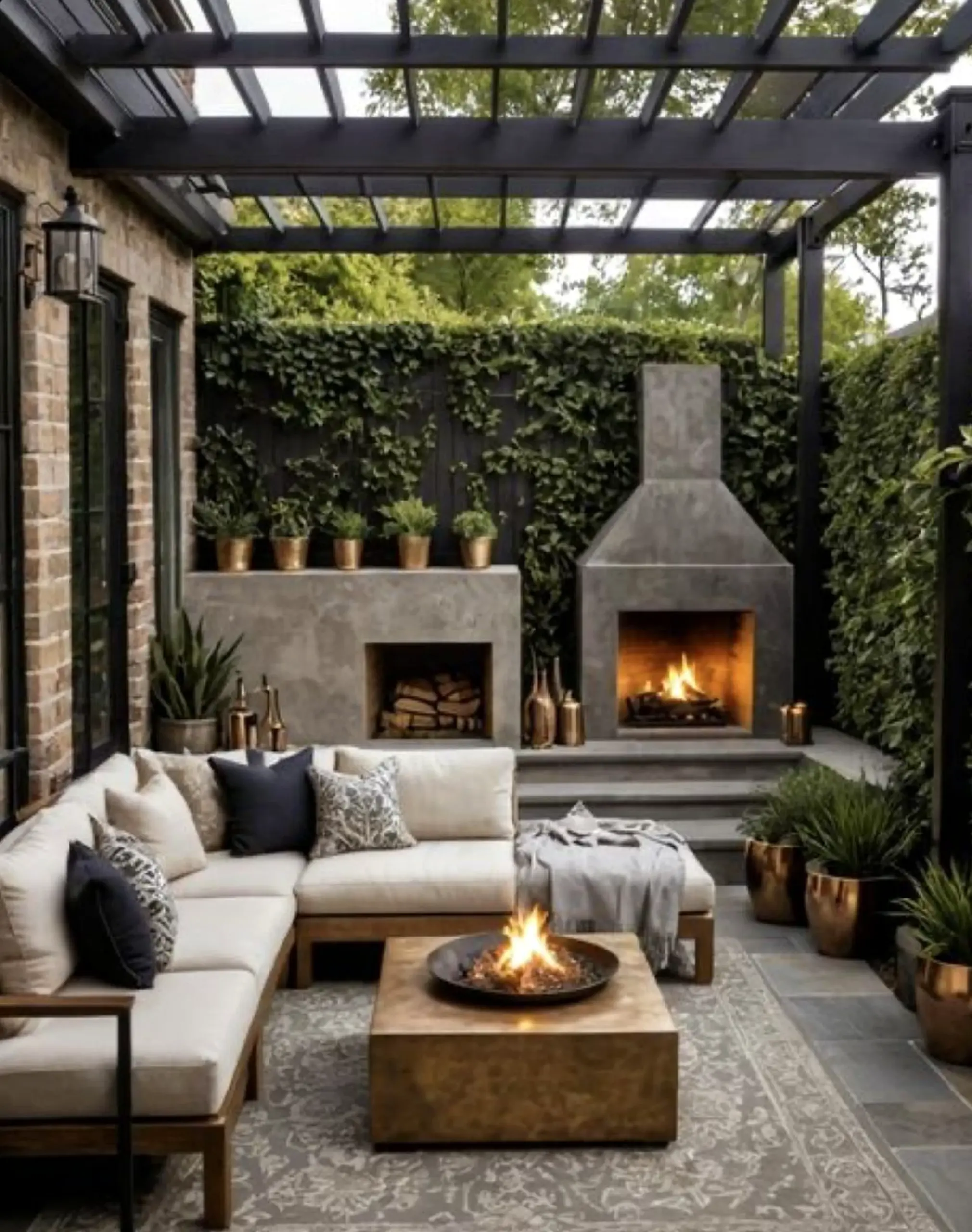 Leafy floral bed anchors the sitting area with detail, giving the view a mood that feels comfortable in daily use.