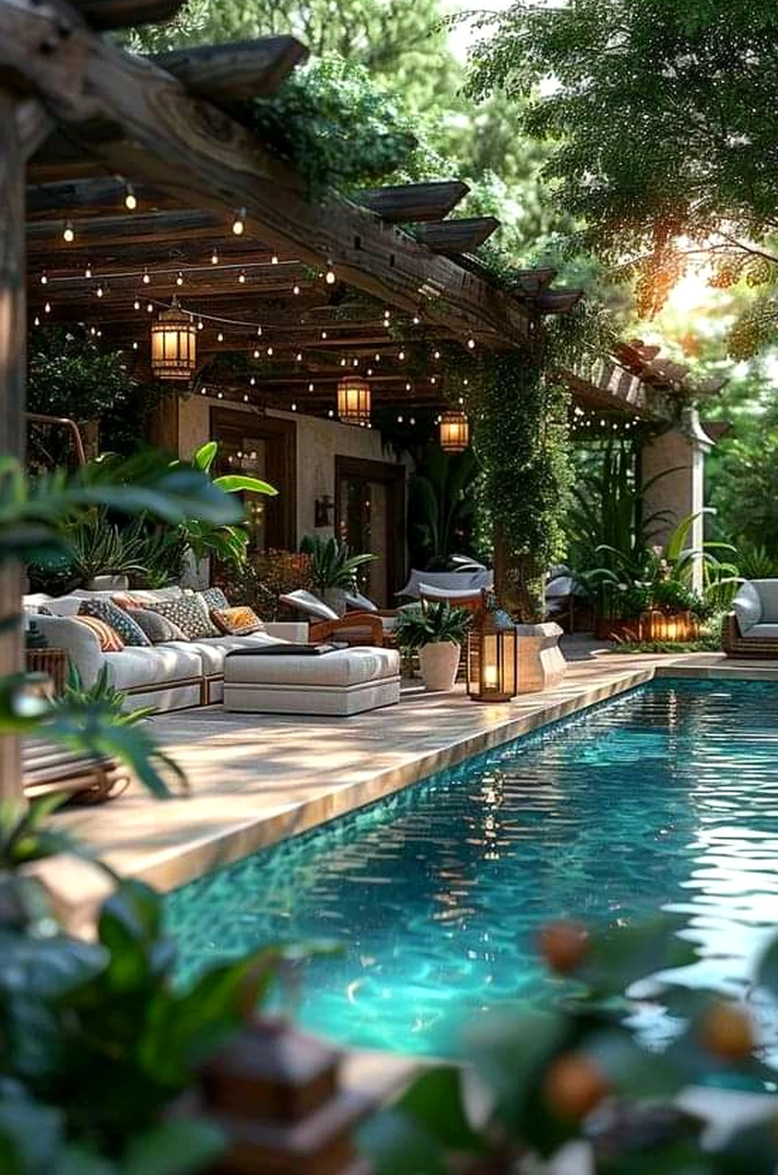 Sculptural garden seating adds order across the design, giving the decor a finish that feels warm without clutter.