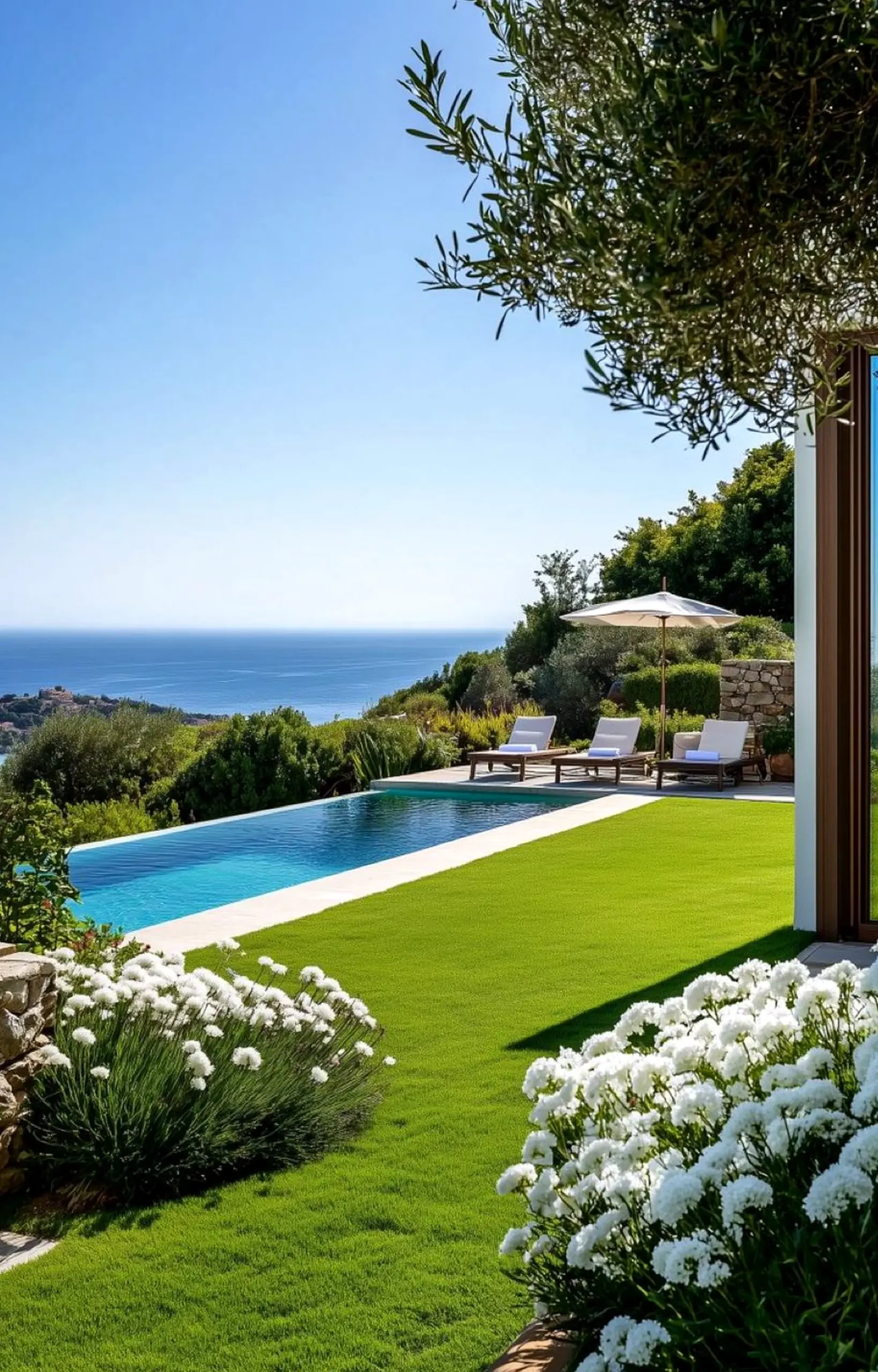 Natural outdoor lounge supports the arrangement through warmth, leaving the space feeling bright but not busy.