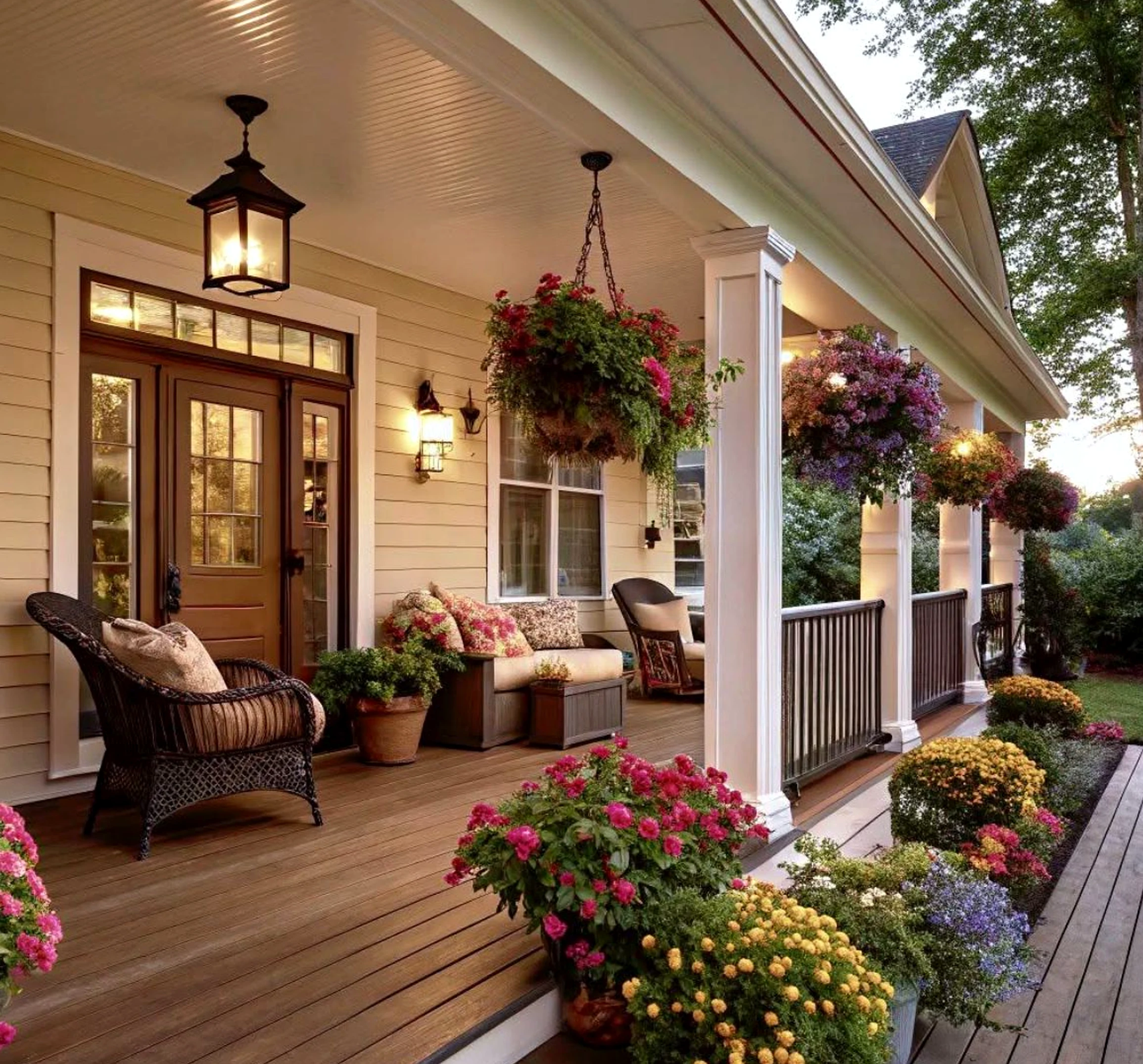 Compact decorative mirror introduces order into the outdoor space, keeping the atmosphere settled and welcoming.