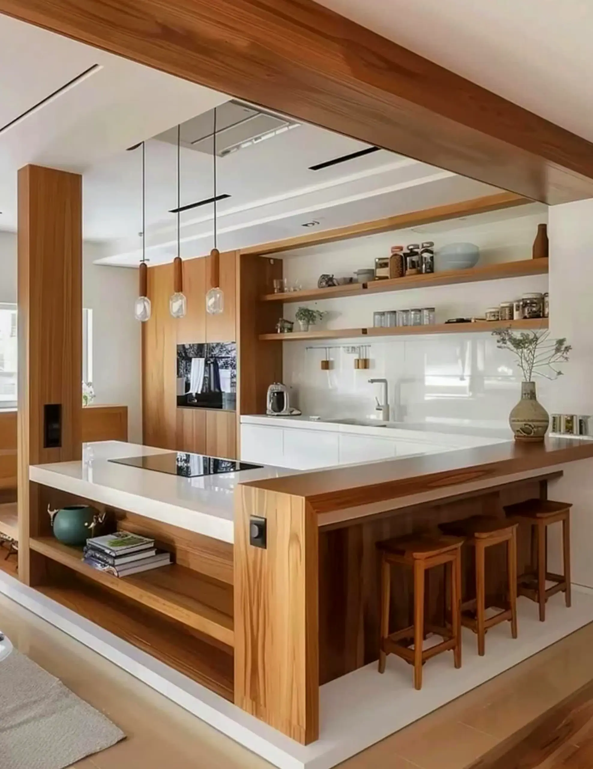 Quiet kitchen nook draws attention to ease while the garden edge stays pleasantly composed.