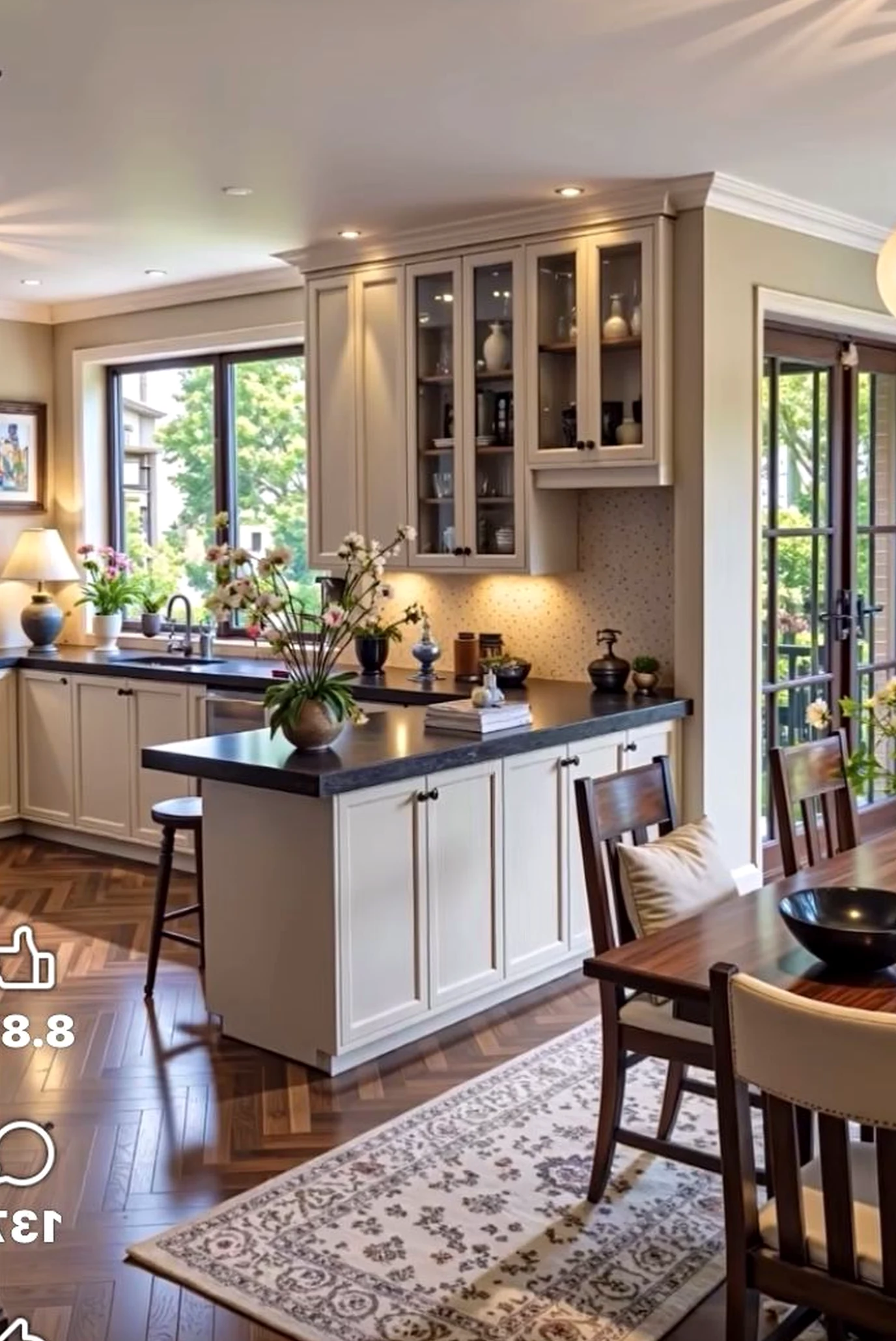 Cozy dining setup supports the room through light, leaving the space feeling soft at the edges.