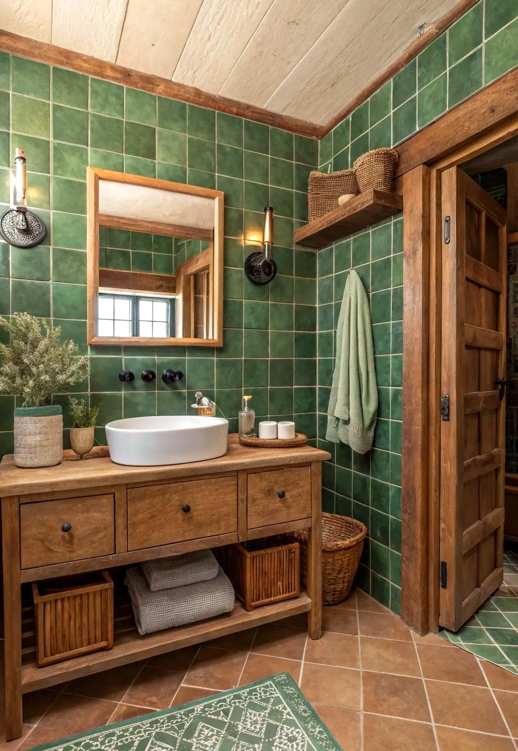 Warm wood shelving brings a useful note of light, making the outdoor space feel easy to enjoy.