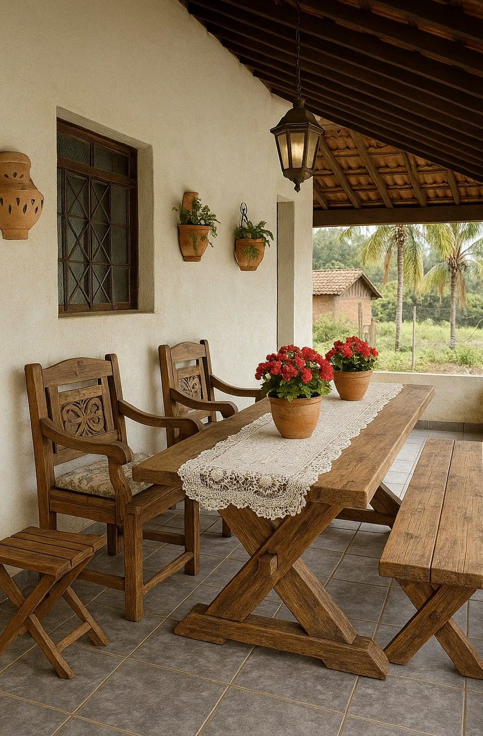 Compact garden seating gives the outdoor space more softness, so the whole view feels simple yet expressive.
