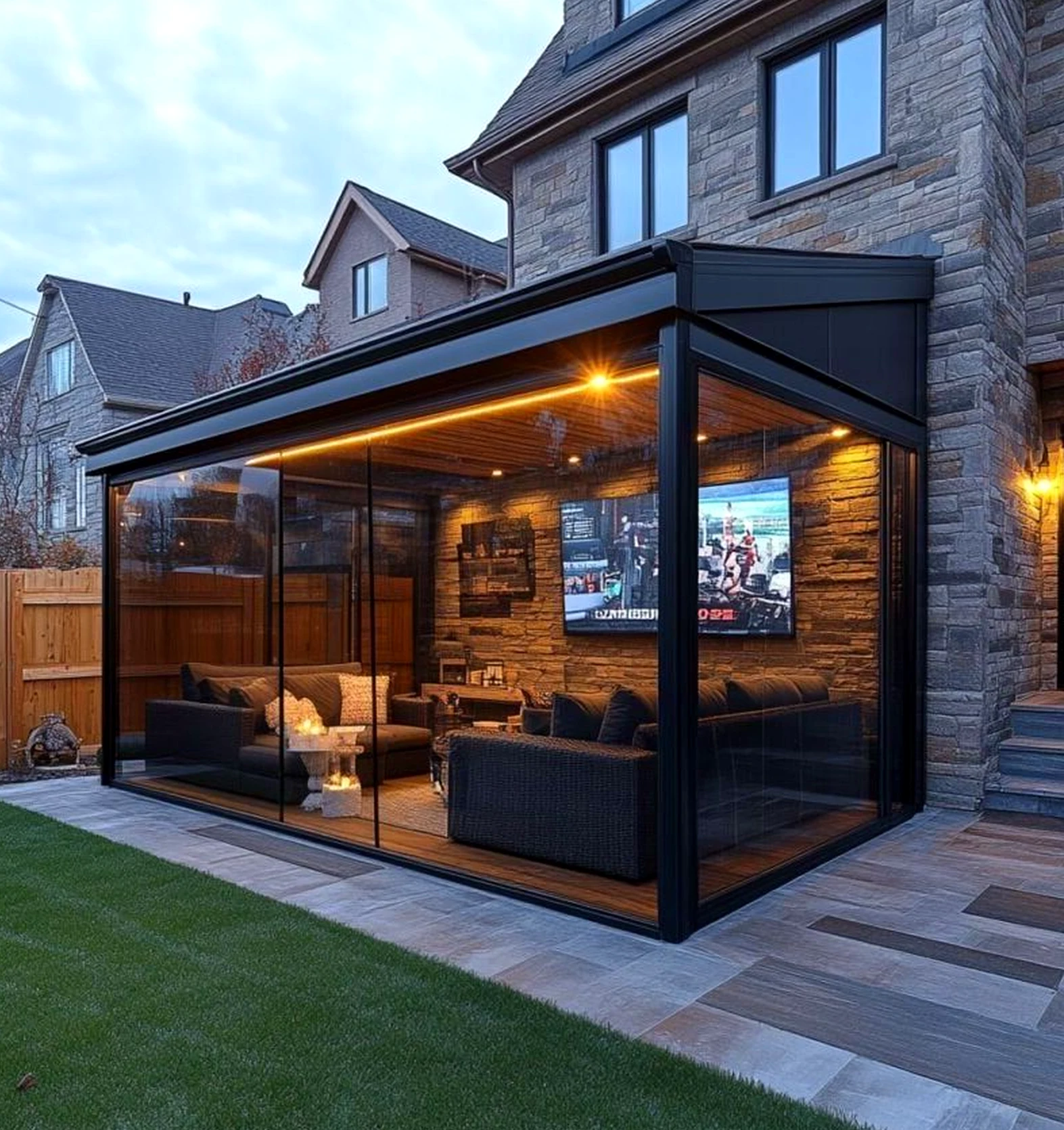 Warm wall niche brings depth to the garden edge, creating a mood that feels pleasantly composed.
