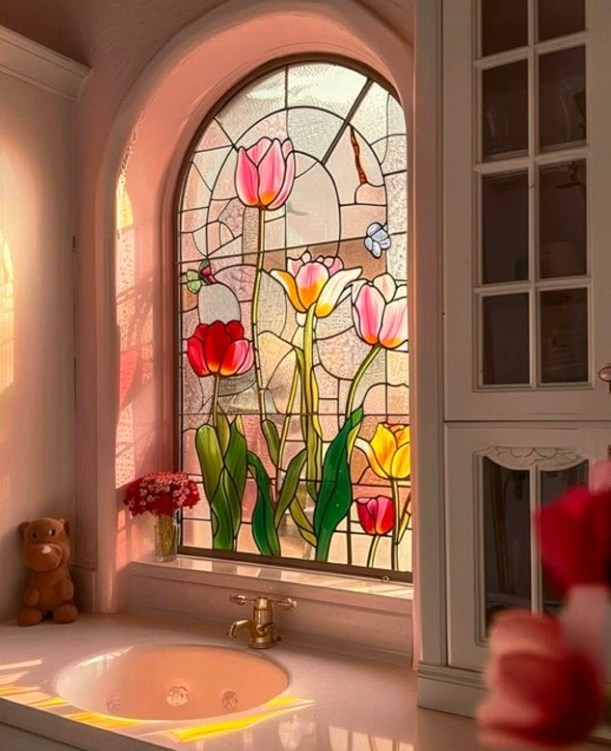 Refined storage corner introduces freshness into the backdrop, keeping the atmosphere fresh and intentional.