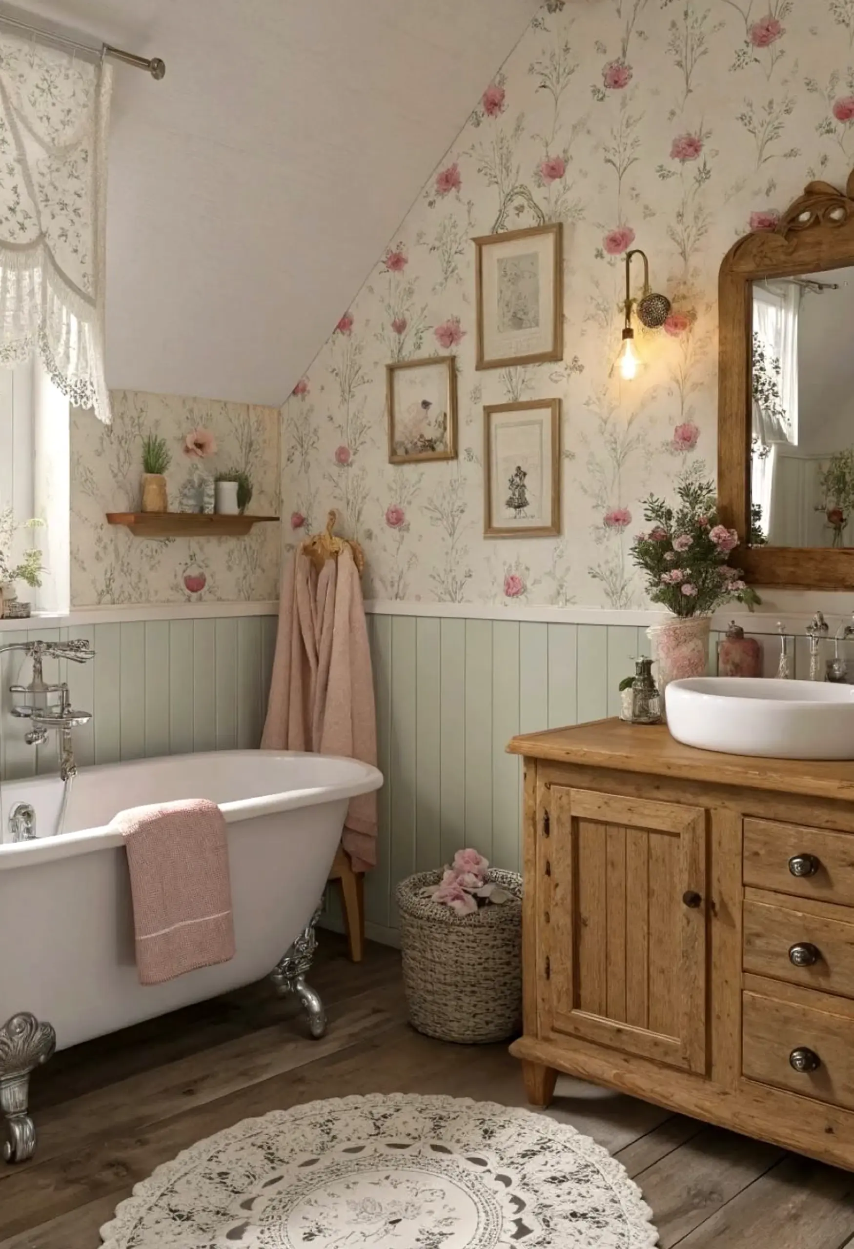 Airy floral bed adds a clear layer of charm, helping the entry feel pleasantly composed.