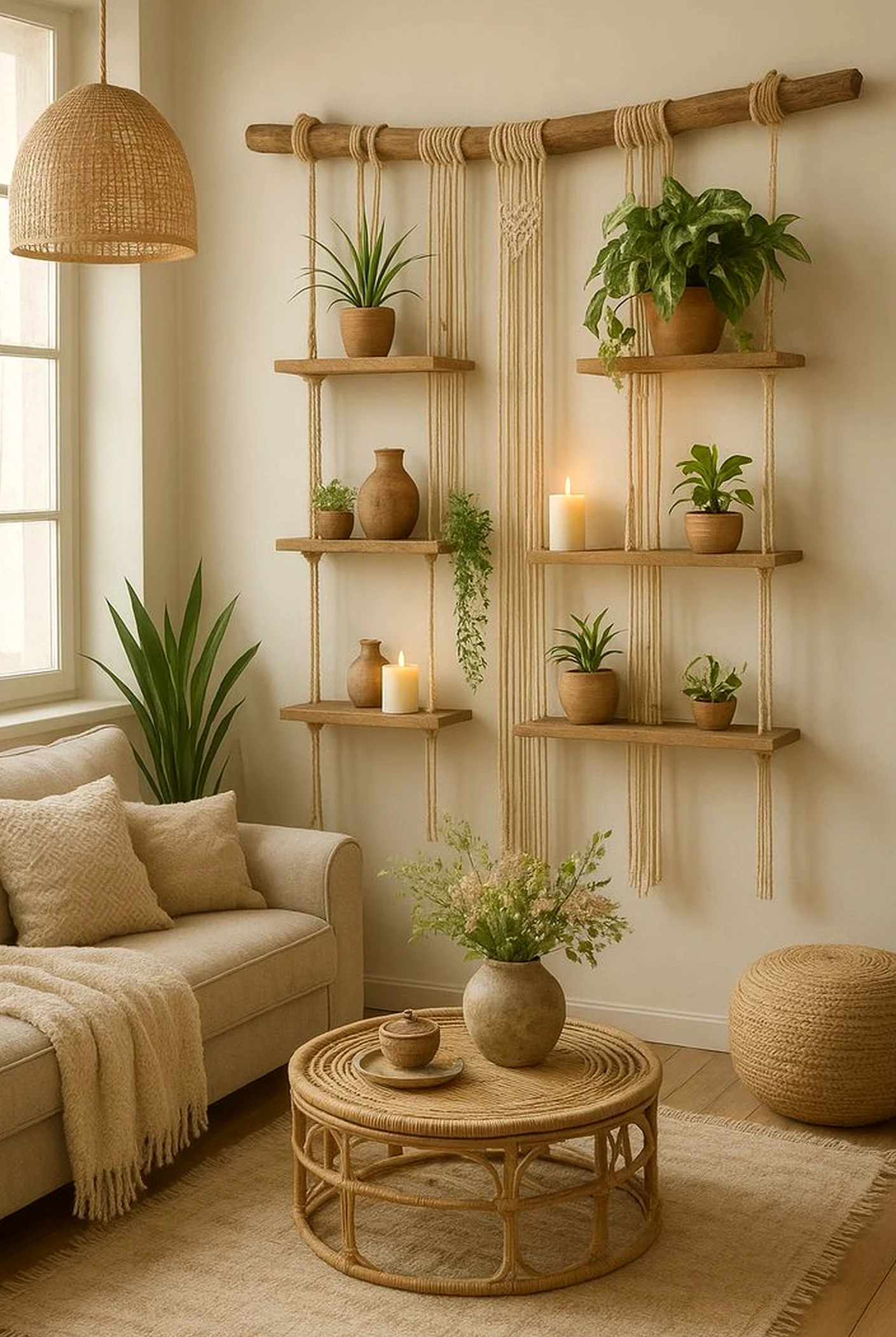 Calm fireplace area frames the design with warmth, making the scene feel open and lived-in.