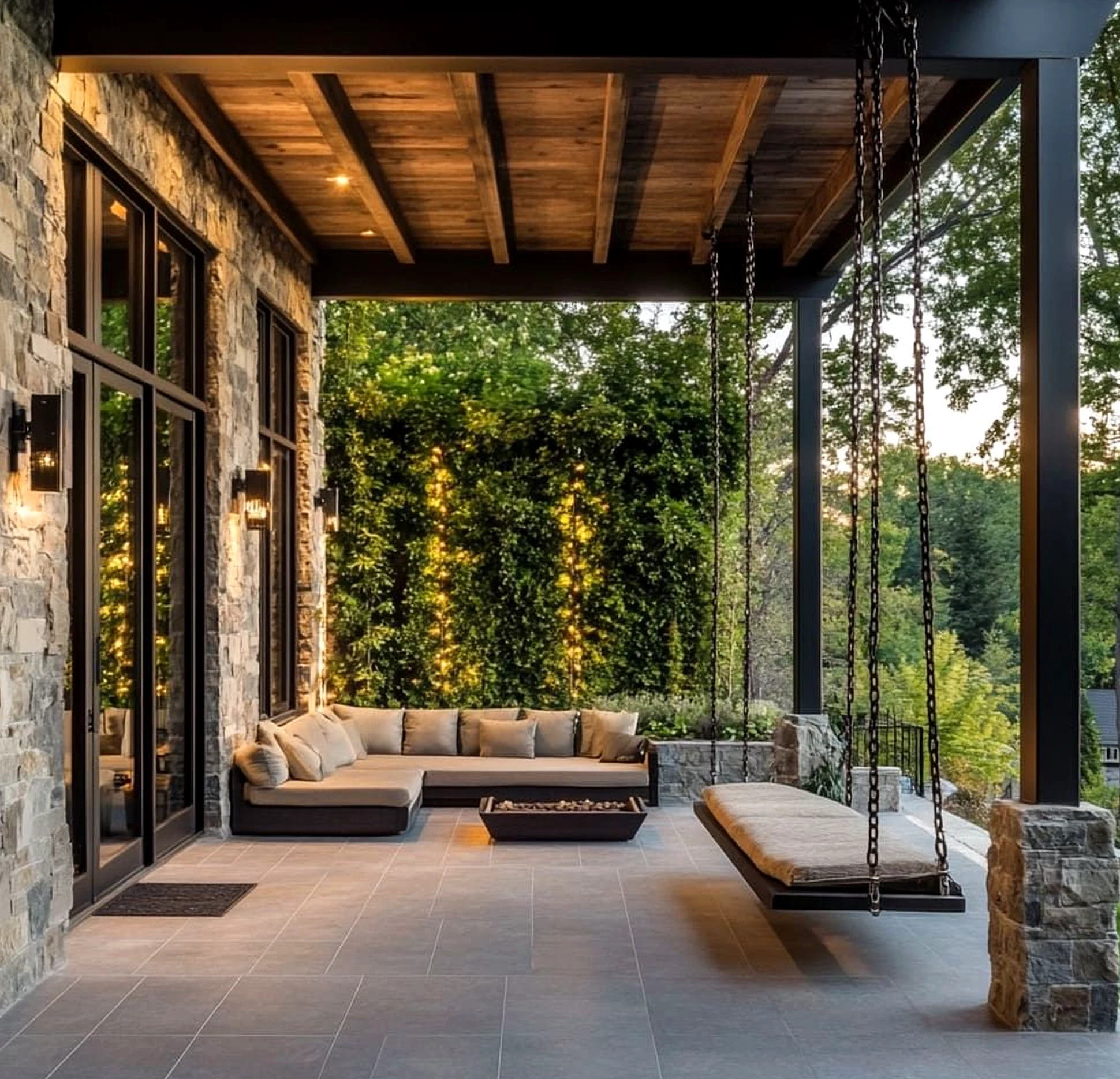 Relaxed ceiling detail draws attention to rhythm while the view stays quietly finished.