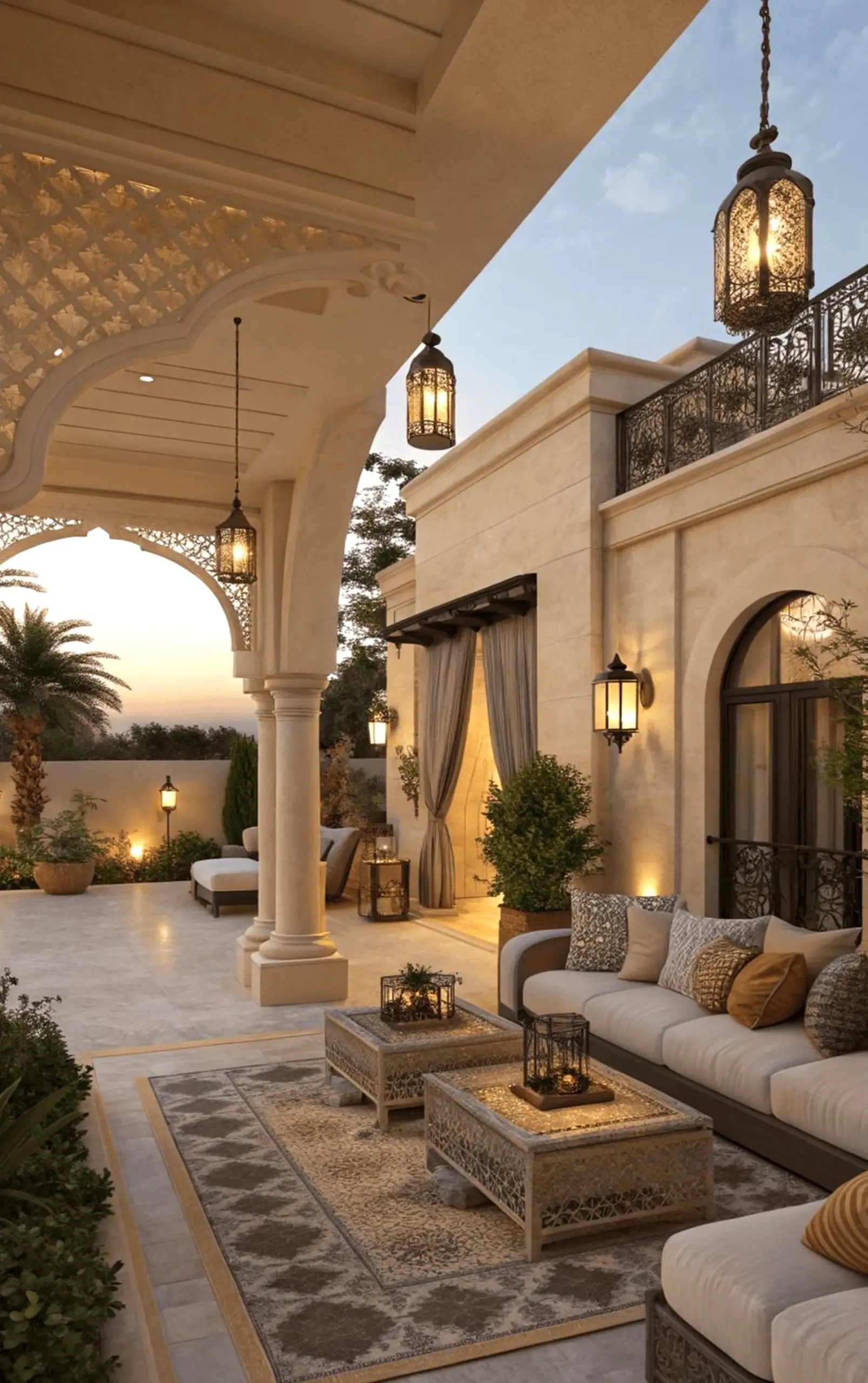 Tactile painted door anchors the outdoor space with clarity, giving the view a mood that feels quietly finished.