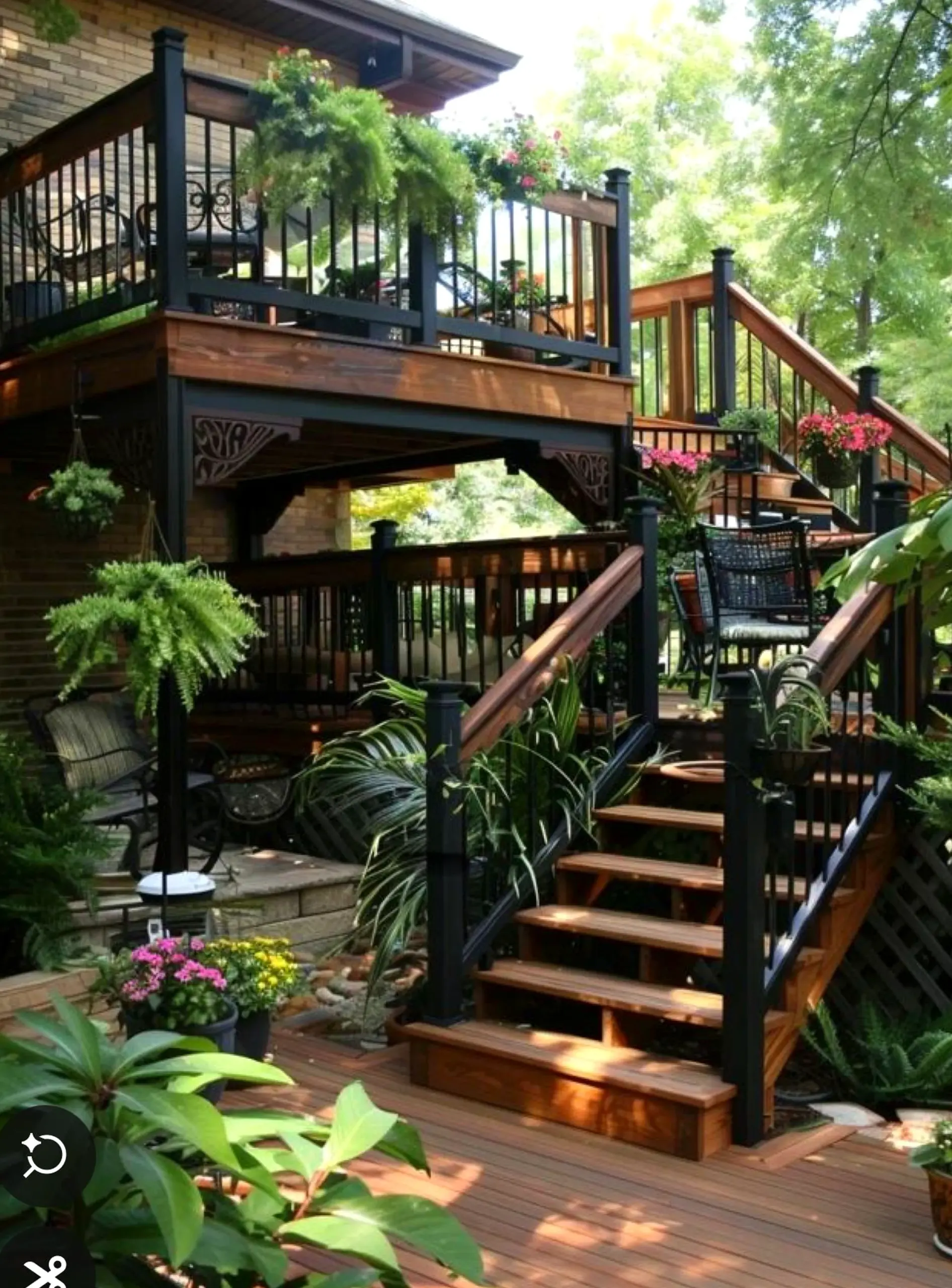 Simple stair landing brings a useful note of softness, making the garden edge feel ready for quiet use.