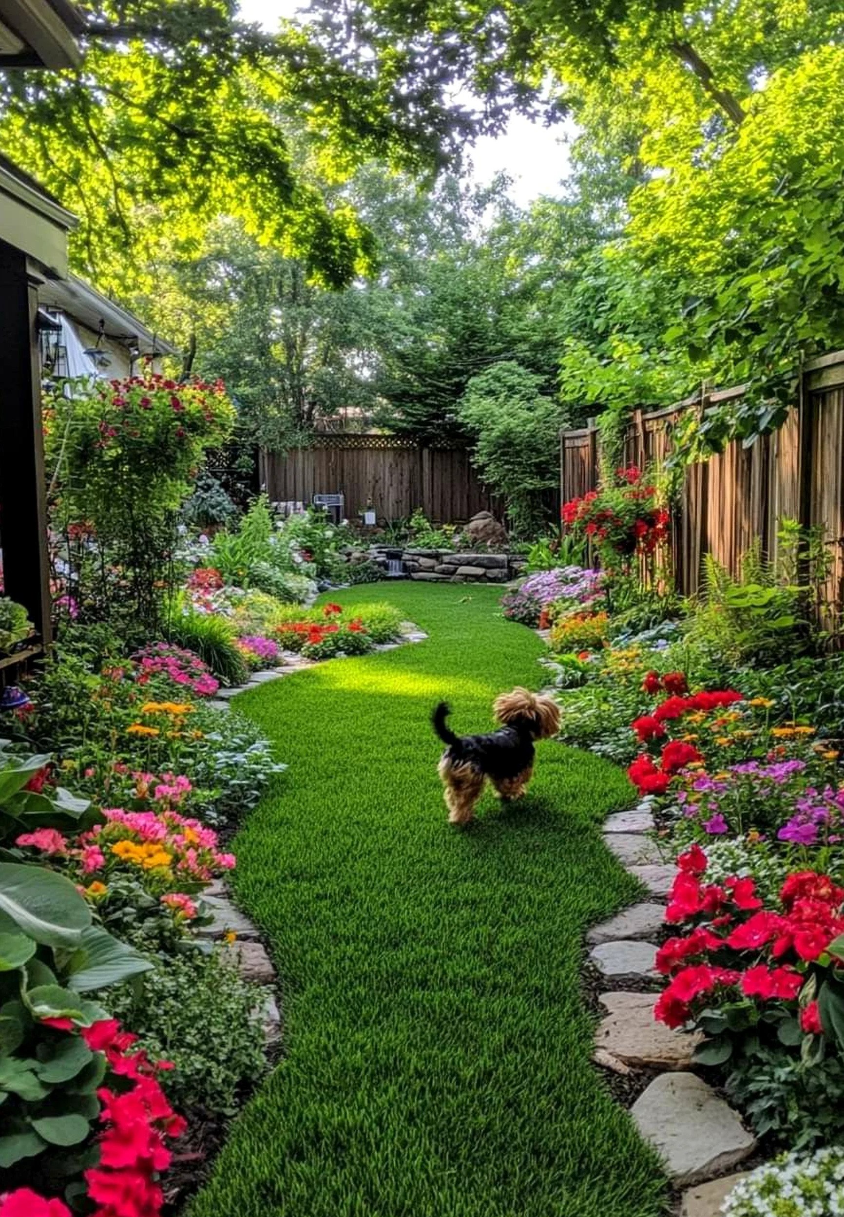 Sunny green entry draws attention to balance while the outdoor space stays bright but not busy.